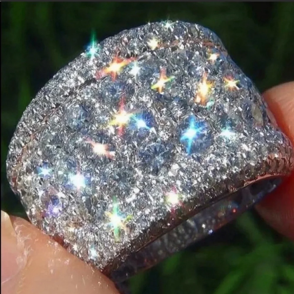 NEW WIDE 925 STERLING SILVER DIAMOND RING, CUTE RING, SHINY RING. - Picture 2 of 7